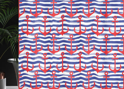 Ambesonne Anchor Shower Curtain, Anchors on Striped Background Geometrical Artwork Holiday Party Gathering, Cloth Fabric Bathroom Decor Set with Hooks, 69" W x 84" L, Navy Blue Red White