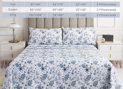 Mooreeke Queen Bed Sheets - 15" Deep Pocket Soft Brushed Microfiber Queen Bedsheets - Flat Sheet Fitted Sheet Pillowcases Included - Deer Forest Printed Christmas Sheet Set