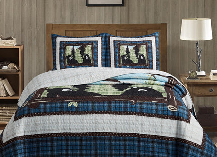 Virah Bella 3 Piece King Lodge Quilt Bedding Set - Rustic Country Reversible Comforter Set with Decorative Pillow Shams - Unexpected Visitors