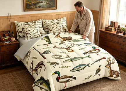 Feelyou Hunting Fishing Comforter Set Deer Bedding Set Twin Size 7 Pieces
