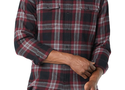 Amazon Essentials Men's Slim-Fit Flannel Long-Sleeve Button Down Shirt with Two Pockets, Black Burgundy Plaid, Medium
