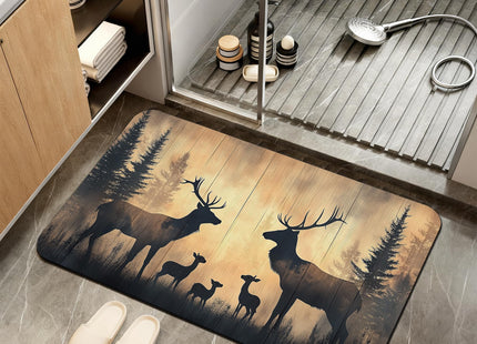 ZTHLL Non Slip Bath Mat,Deer Trees Bathroom Decor,Forest Diatomaceous Bath Mat Quick Dry Absorbent Bathroom Rugs-Shower Rug for Kitchen Laundry Bathtub Shower 17"x29.5"