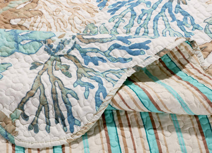 Barefoot Bungalow Atlantis Coastal Quilt Set, 3-Piece King/Cal King, Coral