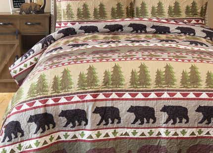 Carstens, Inc. Bear Stripe Rustic Cabin 3-Piece Quilt Set, King