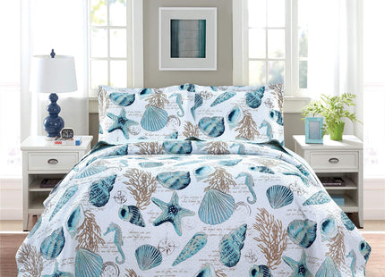 Smuge 3 Piece Coastal Beach Bedding Set King Size Quilt Set