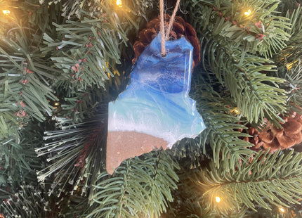 Maine Beach Christmas Ornament, Handmade Unique Beach Resin