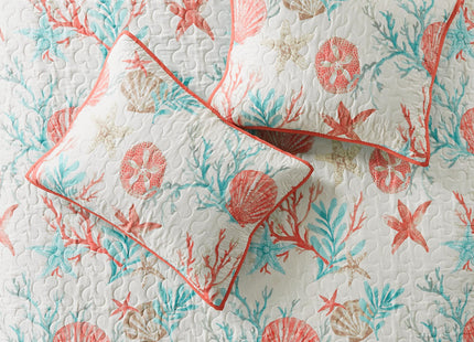 Madison Park Cotton Coastal Starfish Coral King Quilt Set, 6pc