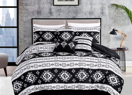 Chezmoi Collection Vista 7-Piece Southwestern Cabin Lodge Comforter Set - Red White Black Gray Grizzly Bear Pinecone Tree Moose Printed Microfiber Bedding, Queen