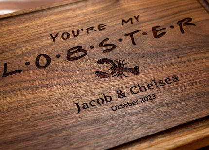 Personalized Cutting Board, Custom Wedding, Anniversary or Housewarming Gift Idea, Wood Engraved Charcuterie, for Couples, Family and Clients (FRIENDS Themed Lobster 087)