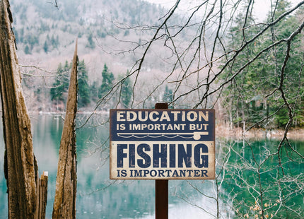 Putuo Decor Funny Fishing Metal Tin Sign, But Fishing Is Importanter Lake House Decor12 x 8 Inches-Fishing Decor