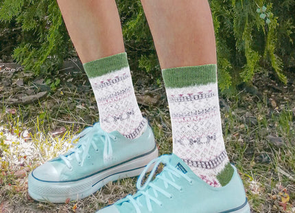 Zando Women's Wool Socks - Warm Thick Merino Crew Socks for Winter Hiking & Athletic Activities - Stripe Moose Pattern