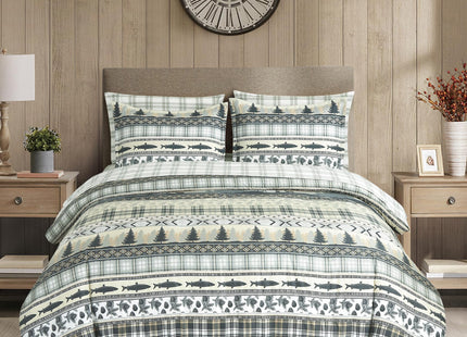 Chezmoi Collection Ridge 7-Piece Northwest Cabin Lodge Bed in a Bag Full Comforter Set - Multicolor Pine Tree Fish Deer Printed Microfiber Bedding Set