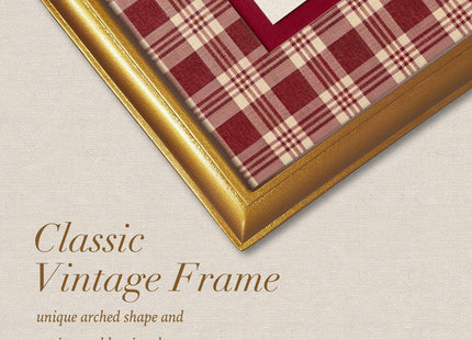 TwoDays Vintage Christmas Wall Art, Red Plaid Pine Tree Gold Framed Print
