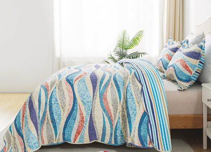 HoneiLife King Quilt Bedding Set - 3 Pieces Beach Quilt Sets Coastal Bedspreads Ocean Coverlets Microfiber Bed Cover All Season Quilts