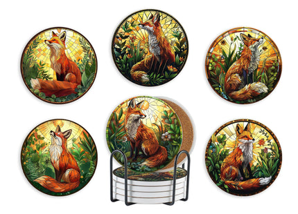 Fox Gifts, Ceramic Coaster for Fox Lover, Absorbent with Cork Base, Home Decor