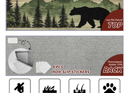 Yoozitrees Bear Rugs for Living Room, 2x6ft Runner Rug, Cabin Animal Rustic Lodge Runner for Hallways, Farmhouse Wildlife Runner Rug Non Slip Soft - Green Black Beige