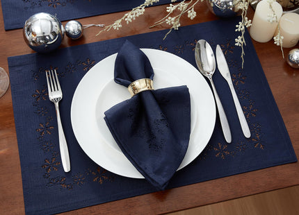 Elrene Home Fashions Snowflake Laser Cut Holiday Fabric Dining Placemats, Set of 4, 13"x19", Snowflake Blue