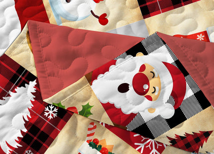 Merry Christmas Patchwork Quilt Set King- Santa Claus Bear Deer Tree Snowflakes Checkered Holiday Bedding Set - Soft Microfiber Lightweight Comforter Coverlet Bedspread(Snowman Santa, King(90"x104"))