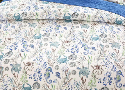WINLIFE 3 Piece Coastal Quilt Bedding Set Queen 100% Cotton Ocean Quilts