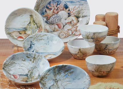 Coastal Landscape 16 Piece Ceramic Dinnerware Set – Service for 4 with Beach-Themed Dinner Plates, Salad Plates, Bowls & Mugs – Ocean-Inspired Tableware for Everyday or Coastal Entertaining