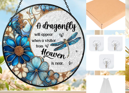 CWEGSJ Dragonfly Stained Glass Suncatcher,Gifts for Woman(Blue Dragonfly)