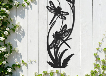 JEWLOVE Dragonfly Wall Art, Botanical Metal Garden Decor