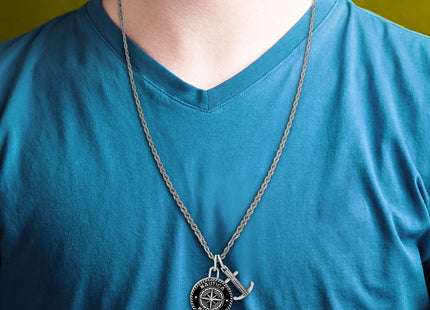 Nautica Stainless Steel Black Double Pendant Anchor Necklace for Men