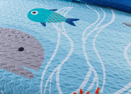 Soul & Lane - Kids Ocean Quilt Set, Whale Sea Bedding, Queen with 2 Shams