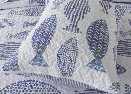 SLPR - Coastal Nautical Fish Quilt Set, Twin with 1 Sham, Lake Bedding