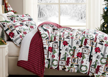 Southshore Fine Living, Inc. Christmas Bedding Twin Duvet Cover Set with Pillow Sham, Reversible Holiday Bedding Set with 2 Designs, Twin/Twin XL Winter Duvet Cover, Red Plaid Cabin Print