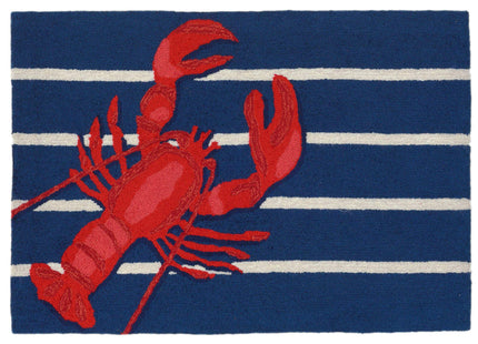 Liora Manne Frontporch Indoor Outdoor Rug - Novelty Design, Hand Hooked, Weather Resistant, UV Stabilized, Foyers, Porches, Patios & Decks, Lobster on Stripes, 2' x 3'