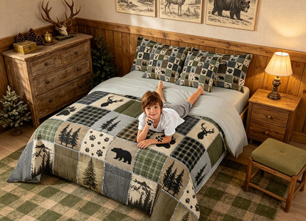 Feelyou Bear Deer Footprints Comforter Set 7Pcs Soft Queen Size