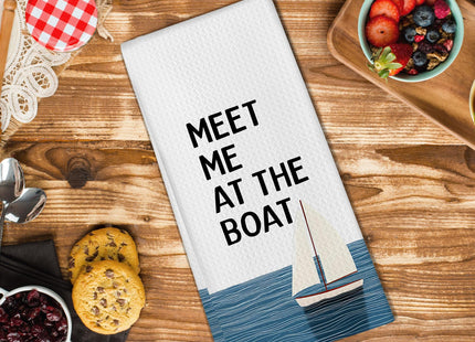 GWFSJYU Meet Me at the Boat Nautical Kitchen Towels, Beach House Decor, Beachy Sailboat Dish Tea Towels for Kitchen, Nautical Coastal Decorative Hand Towel for Bathroom Lake House, 16x24 Inch