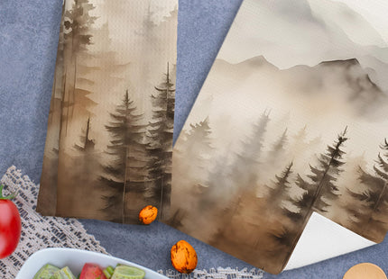 Nipil Farmhouse Forest Kitchen Dish Towels Set of 2, Rustic Pine Tree Mountain Nature Hand Towels for Cabin Lodge Camper Nursery Kitchen Bathroom Decor, 16x24 Inch