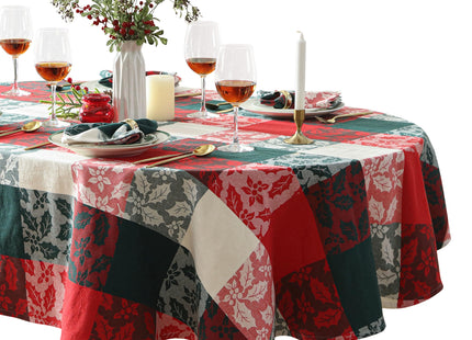 Newbridge Christmas Holiday Holly Check 60x84” Oval Fabric Tablecloth