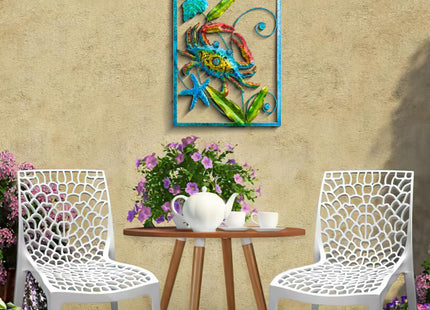 Crab Metal Wall Decor Marine Wall Art Wall Sculpture Crab with Glass Beads