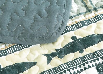 Chezmoi Collection Lake 3-Piece Lodge Quilt Set King - Multicolor Pine Tree Fish Deer Explorer Mountain Printed Microfiber Lightweight Bedspread Set for All Season