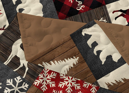 NIDITW 3-Piece Christmas Patchwork Quilt Set King Size Deer Bear Snowflake Pine Tree Brown Bedspread with 2 Pillow Shams Soft Lightweight Microfiber Bedding Set Coverlet Home Decor (New Brown, King)