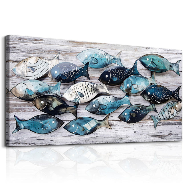 XIGUANGART Bathroom Canvas Wall Art Beach Abstract Decor Ocean Sea Fish Animal Pictures Coastal Room Decor Vintage Poster Modern Nautical Painting Bedroom Kitchen Office Mural Home Decorations 20"x40"