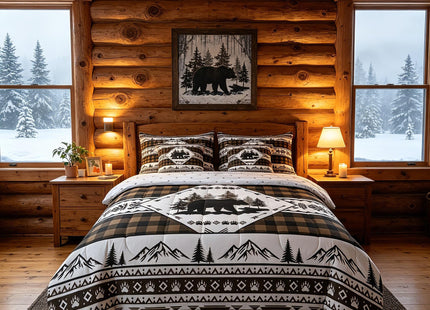 Feelyou Bear Comforter Set with Sheets 7 Piece Queen Size Rustic Cabin