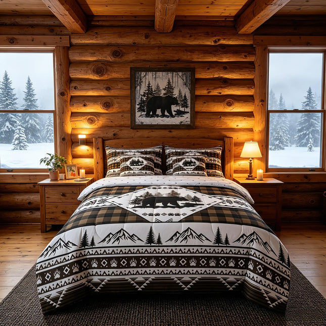 Feelyou Bear Comforter Set with Sheets 7 Piece Queen Size Rustic Cabin