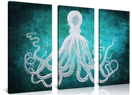 NAN Wind Modern Art Octopus Canvas Art Artwork Large Canvas Printing Canvas Wall Art Print Framed Ready to Hang(3 Panels) (8X16inchx3)