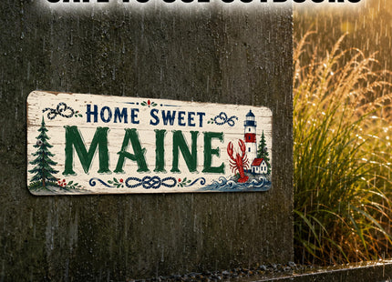 Vintage "Home Sweet Maine" Folksy Barnwood Metal Sign