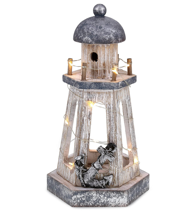 CoTa Global Silver Sea Nautical Outdoor Lantern Lighthouse with LED Lights