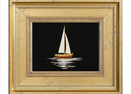 CCPEAR Gold Framed Canvas Wall Art, Vintage Black Coastal Sailboat Artwork