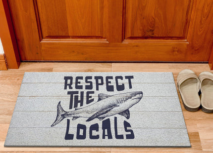 Yhtrg Coastal Beach Door Mat, Shark Rug, Respect the Locals Shark Doormat for Indoor Outdoor Entrance Porch, Ocean Bathmat Rug for Bathroom, 17x30 Inches