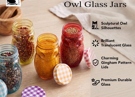 Style Setter Owl Glass Canister Jar Set w/Airtight Metal Lids, 14Oz - 6 PK