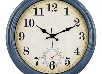 Horizent Large Outdoor Clocks Waterproof with Thermometer Combo Rustic Coastal Wall Clock Decor for Bathroom Patio Pool (16 Inch,Blue)