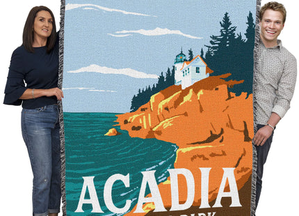 Pure Country Weavers Acadia National Park Blanket 2 - Lighthouse Gift Cotton Tapestry Throw - Made in The USA - 72" x 54"