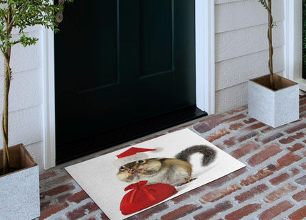 Ambesonne Christmas Doormat, Nautical Elements Sea Life Theme with Noel Tree Winter Season, Decorative Polyester Floor Mat with Non-Skid Backing, 30" X 18", Beige Cream